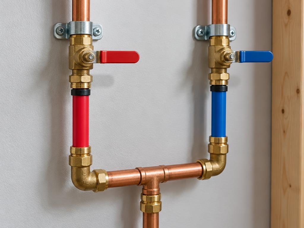 Copper and PEX water supply pipes with shutoff valves