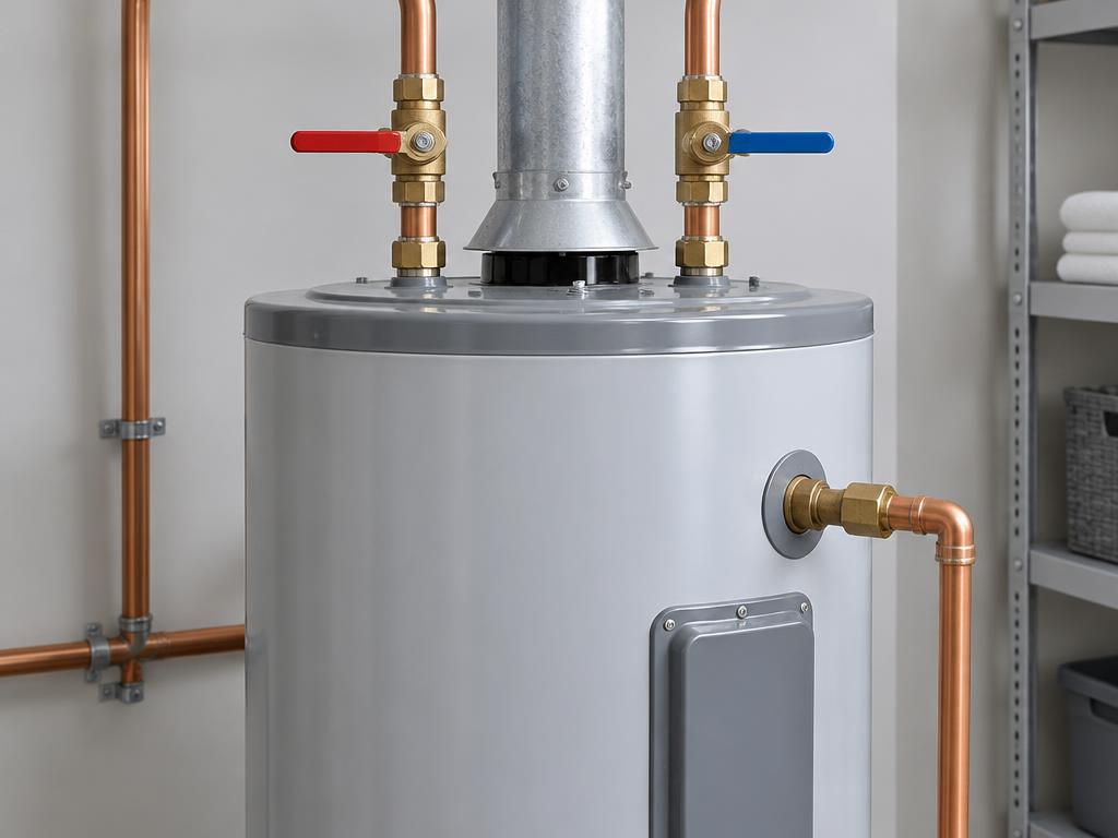 Residential tank water heater with copper pipes